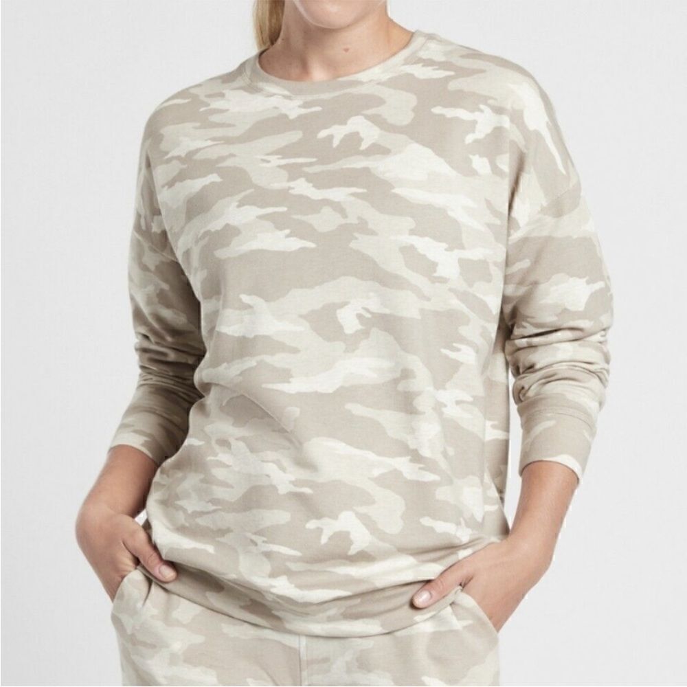 Athleta Neutral Camo Studio to Street Pullover Crewneck Sweatshirt!
